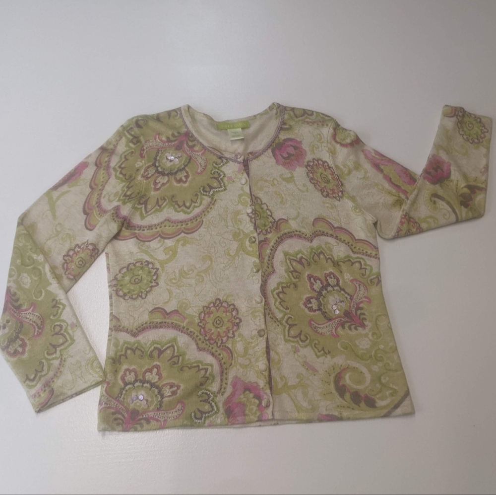 Sigrid Olsen Size Petite Small Tan Embellished Cardigan